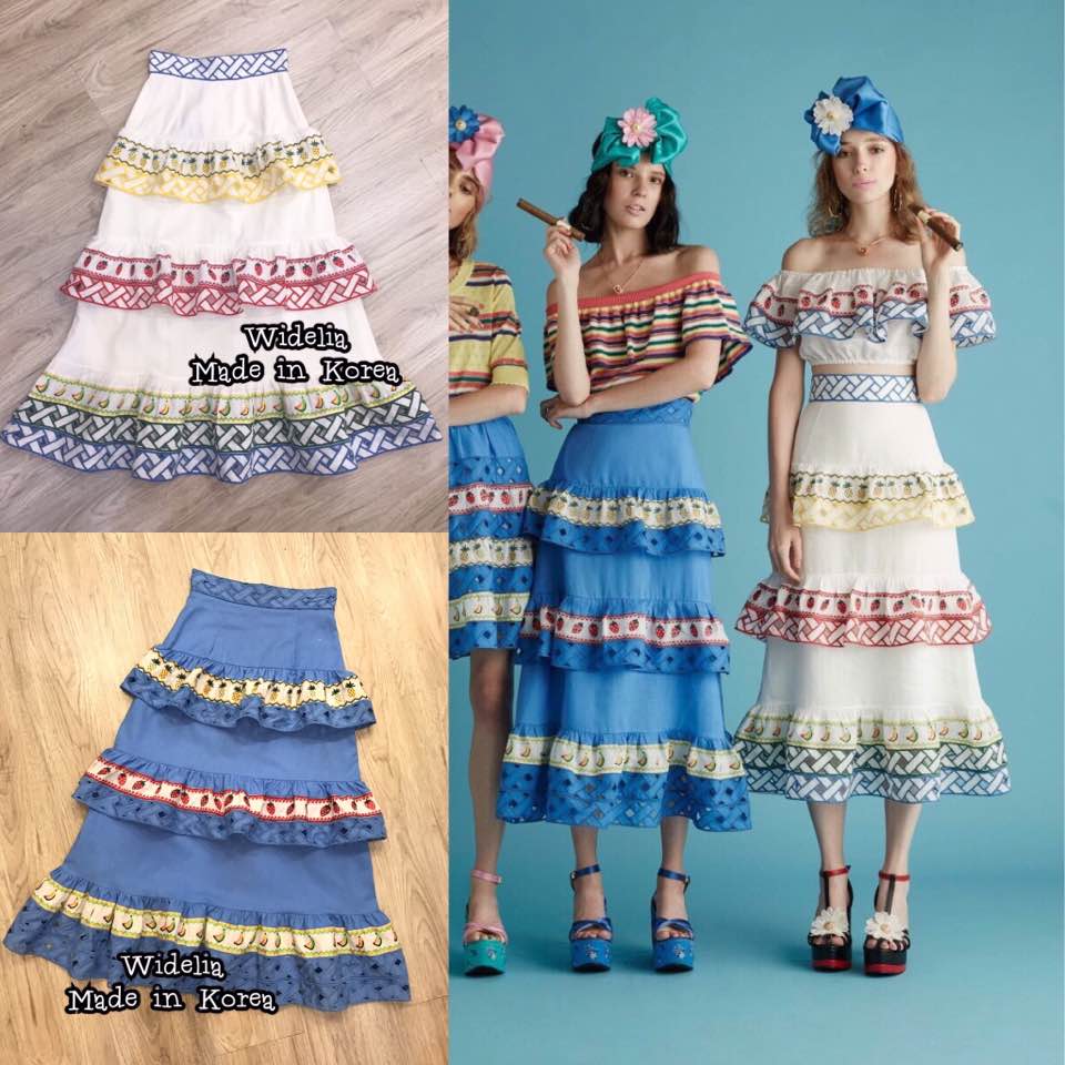 *พร้อมส่ง*SRS. Skirt :: กระโปรงเอวสูงตัวเก๋ มีการปักฉลุเป็นลายสานช่วงขอบเอว