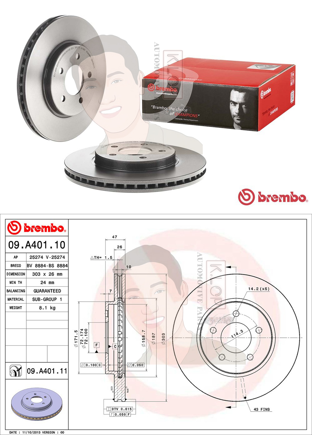 09 A401 11 จานเบรค ล้อ F (ยี่ห้อ BREMBO) รุ่น UV FORD ESCAPE (จานใหญ่)