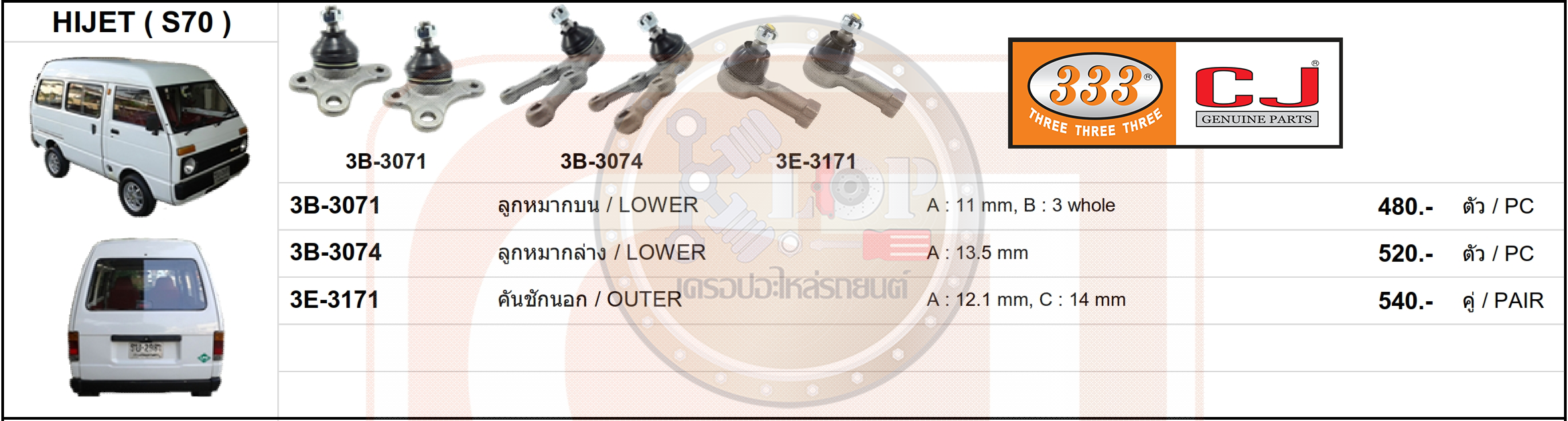 ชุดลูกหมาก (333&CJ) DAIHATSU HIJET (S70)