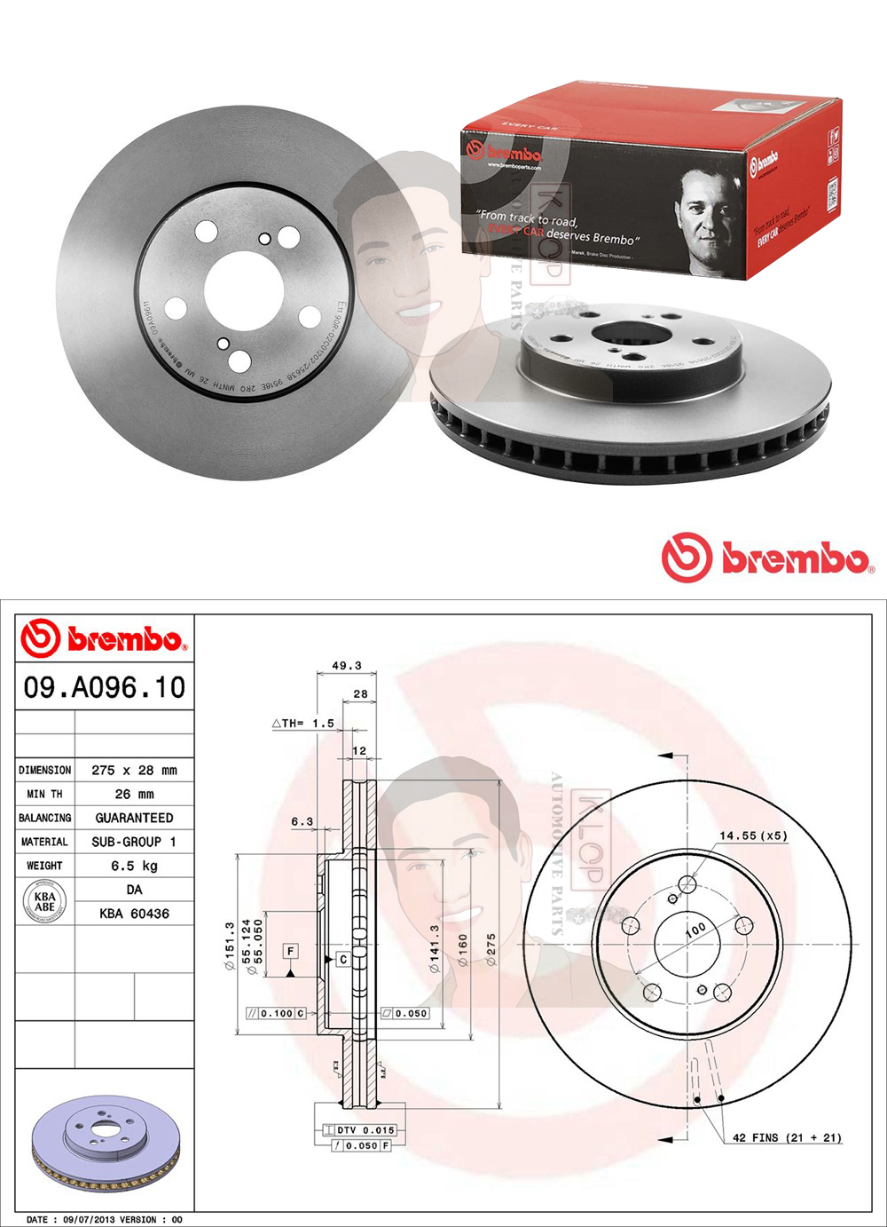 09 A096 11 จานเบรค ล้อ F (ยี่ห้อ BREMBO) รุ่น UV TOYOTA Wish 2.0 16V ปี 2005->