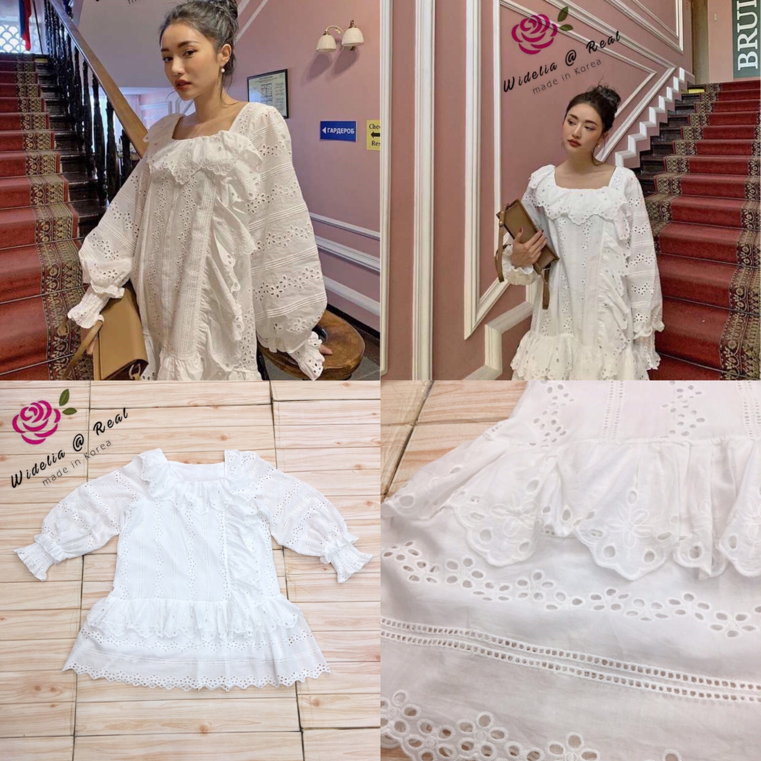 Korea Dress เดรสแขนยาว เนื้อผ้าลูกไม้ฉลุทั้งตัว