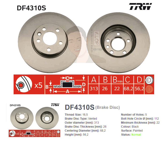 DF4310S จานเบรค-ดรัมเบรค(TRW) VW BUS CARAVELLE T4 (V6) ปี2002-2003 F V