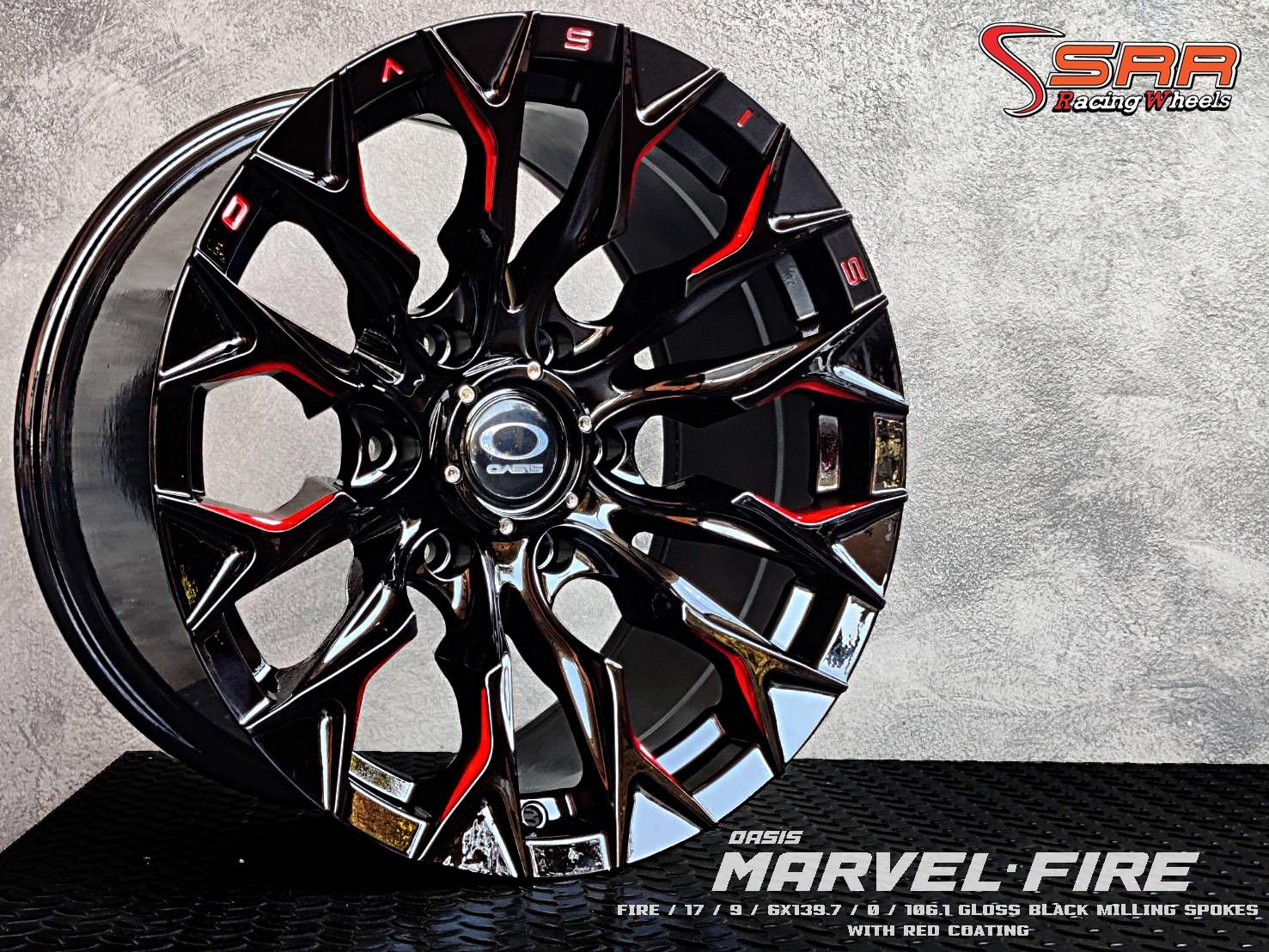 OASIS MARVEL FIRE ขอบ17 6x139.7 ET0 สีดำเงาตัดแดง ราคาพิเศษ