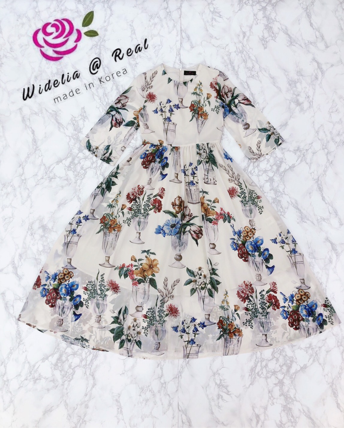 Dress เดรสตัวยาวเเขนยาวตัวสวยเนื้อผ้าชีฟองพิมพ์ลายดอกไม้