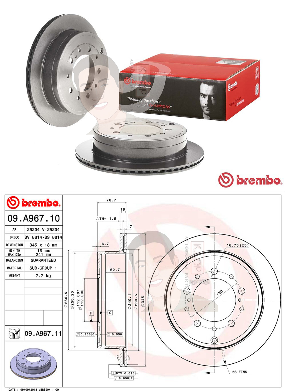 09 A967 11 จานเบรค ล้อ R (ยี่ห้อ BREMBO) รุ่น UV TOYOTA Land Cruiser 200 ปี 2007 / LEXUS LX (URJ201) ปี 2007->