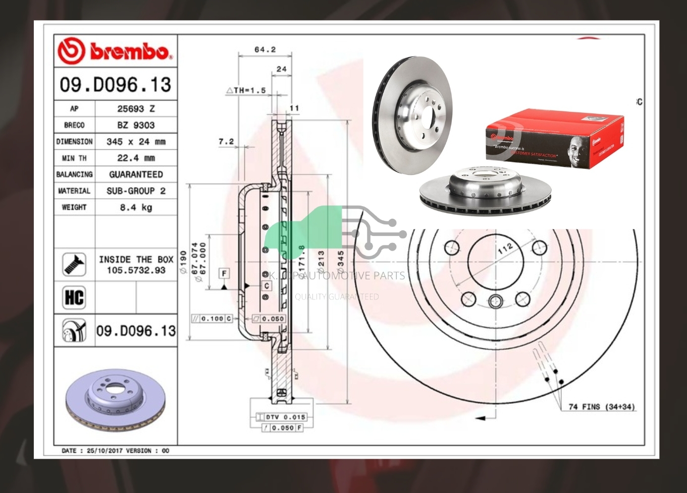 09 D096 13 จานเบรคหลัง (ยี่ห้อ BREMBO) BMW ซีรี่ส์ 5 G30 (530e 530i), 6 G32 (630d) (M Sports) (HC) 2017-/7 G12 (740Le) (HC)