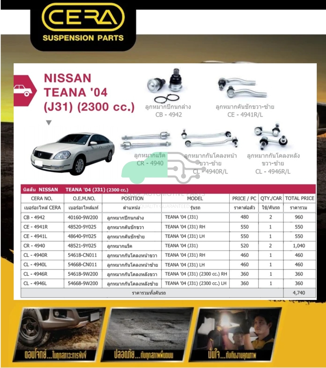 ชุดเปลี่ยนลูกหมากช่วงล่าง(CERA) NISSAN TEANA J31 2.3cc.