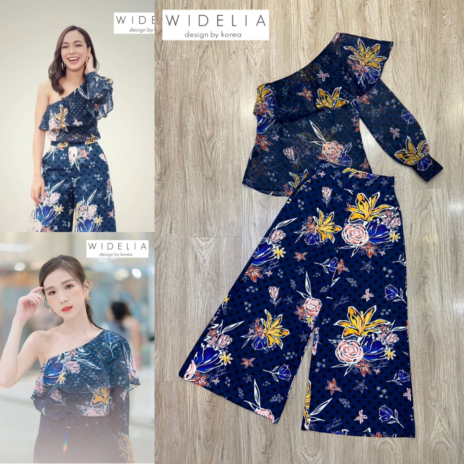 GTW Set::เสื้อไหล่เฉียงแขนยาวข้างนึง ช่วงอกแต่งระบาย ลายสวย