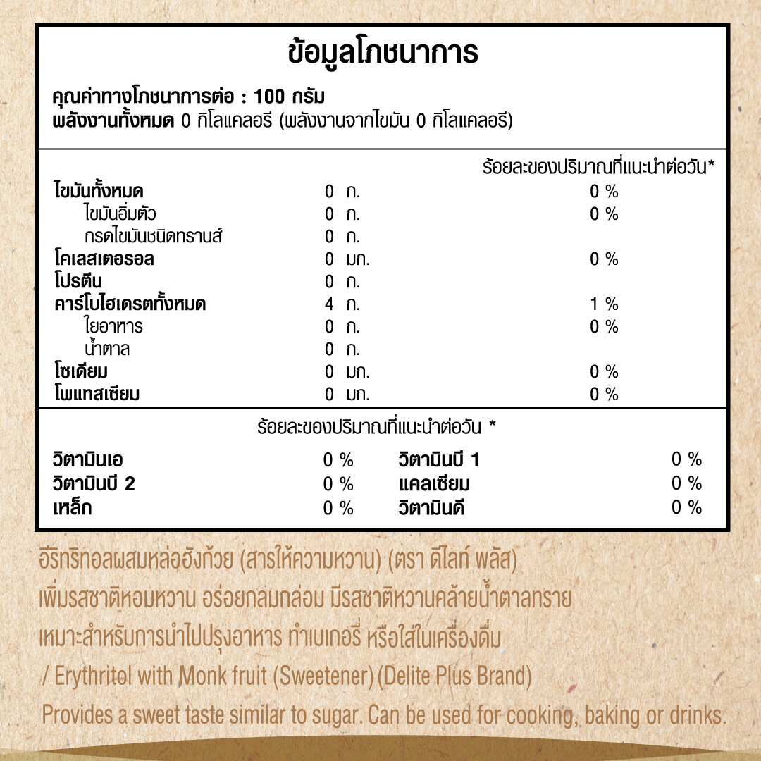 ดีไลท์ พลัส อีริทริทอลผสมหล่อฮังก้วย (Delite+ Erythritol with Monkfruit)