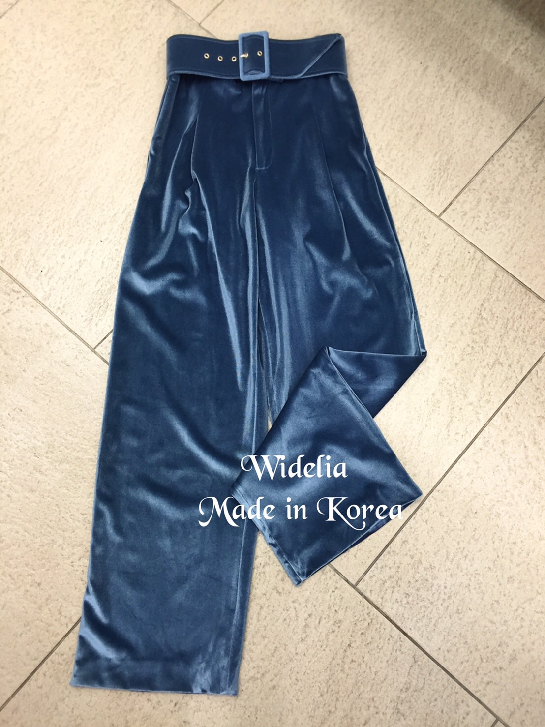 *พร้อมส่ง*Pennyypincher Pant :: กางเกงเอวสูงปรี๊ดสุดชิค เลือกใช้ผ้ากำมะหยี่ เนื้อดี (Blue Grey)