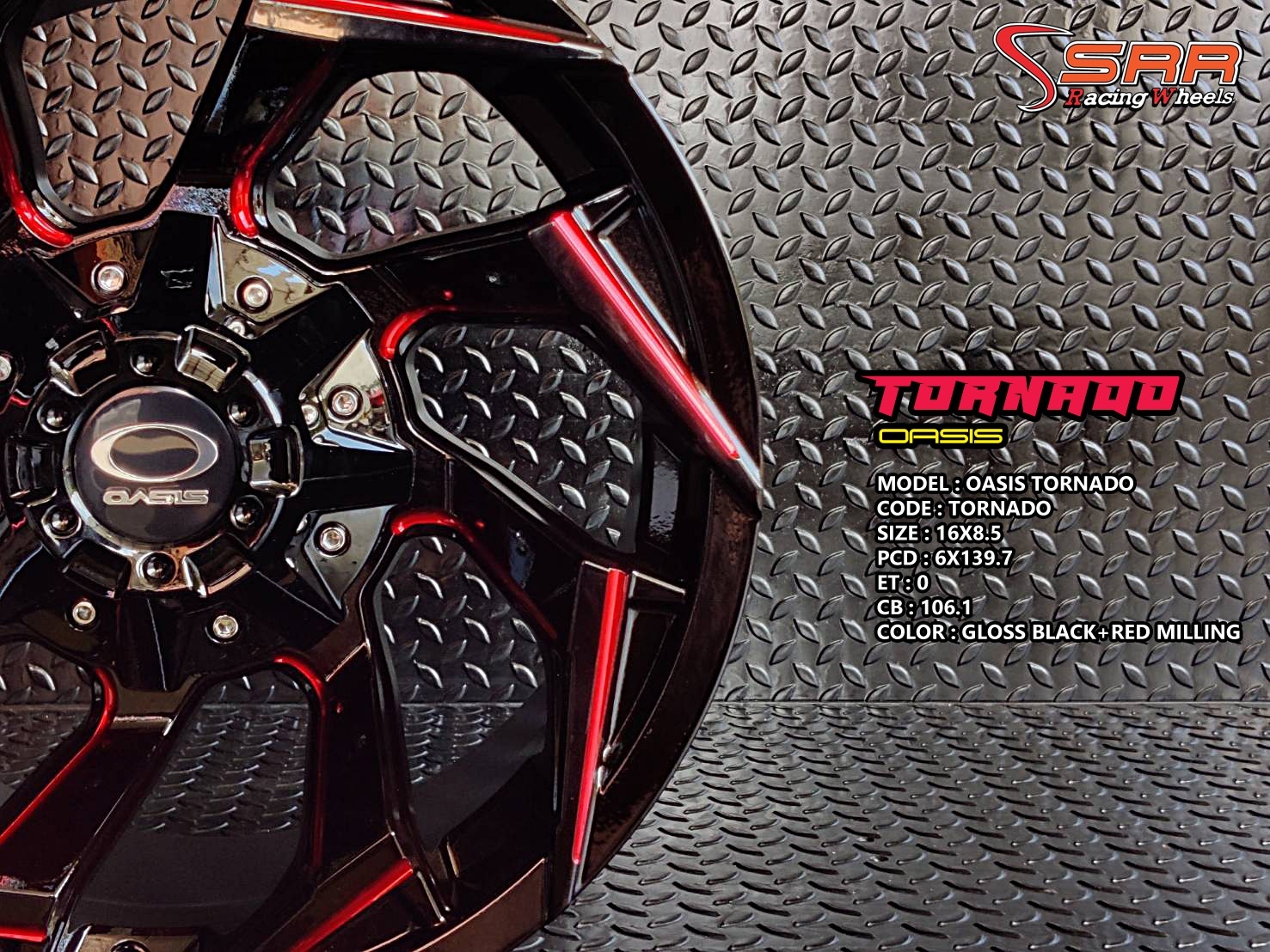 OASIS TORNADO ขอบ16 6H139.7 ET0 GLOSS BLACK+RED MILLING ราคาพิเศษ