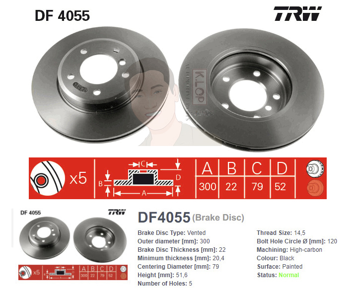 DF4055 จานเบรค-ดรัมเบรค(TRW) BMW Z3 E36 3.0 ปี2000-2003 F V / Z4 E85 3.0i ปี2003-2009 F V / E46 318i,320i,325i (IMPORT) ปี2002-2005 F V