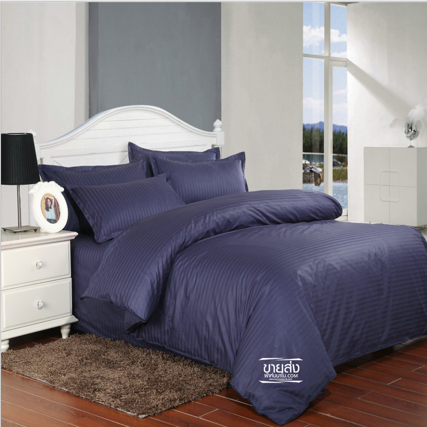 ชุดผ้าปูที่นอนลายริ้วโรงแรม 6 ฟุต (10ชุดคละสี)