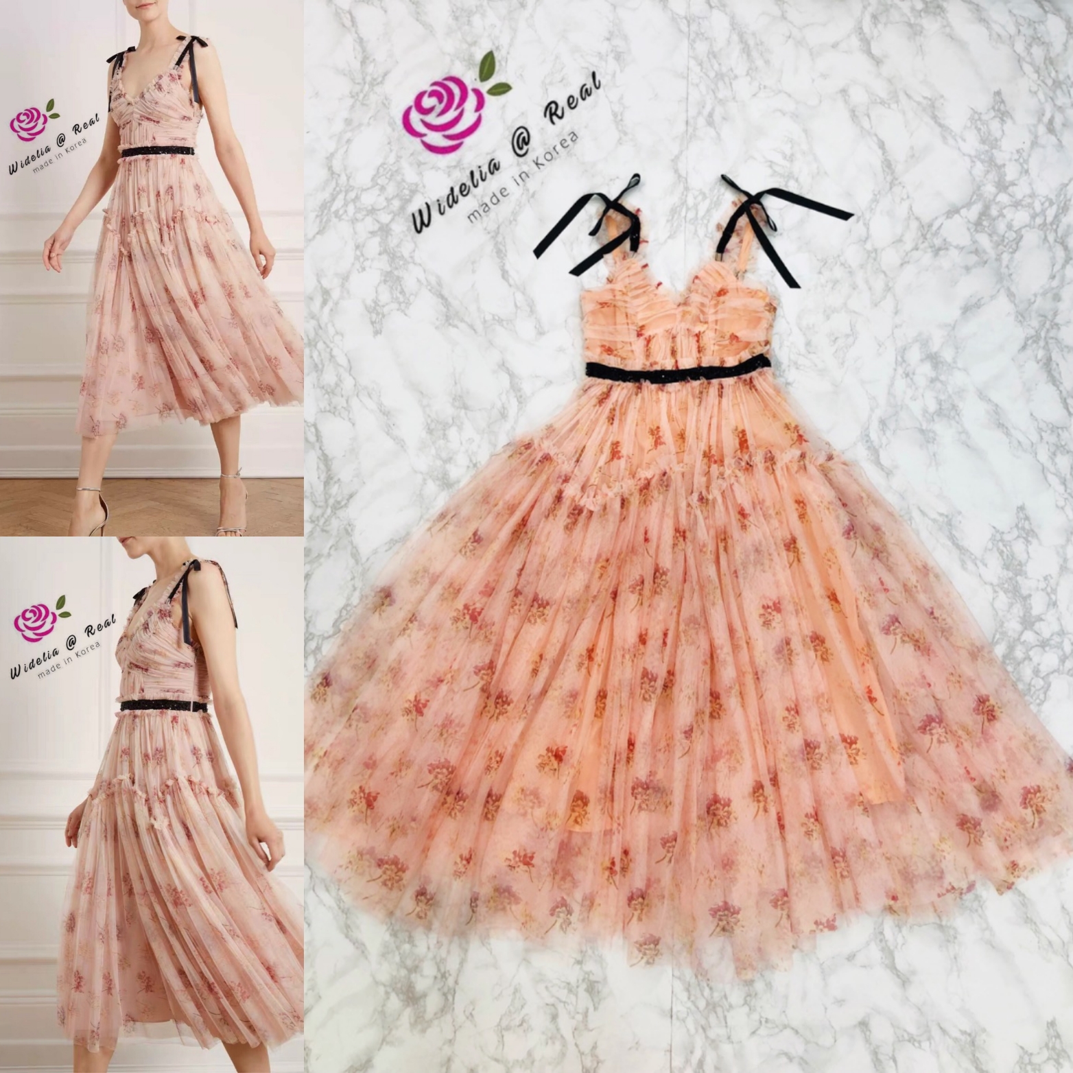 Needle Thread Dress เดรสสายเดี่ยวผูกโบว์แสนสวย เนื้อผ้าจับจีบมาอย่างดี งานละเอียดมาก