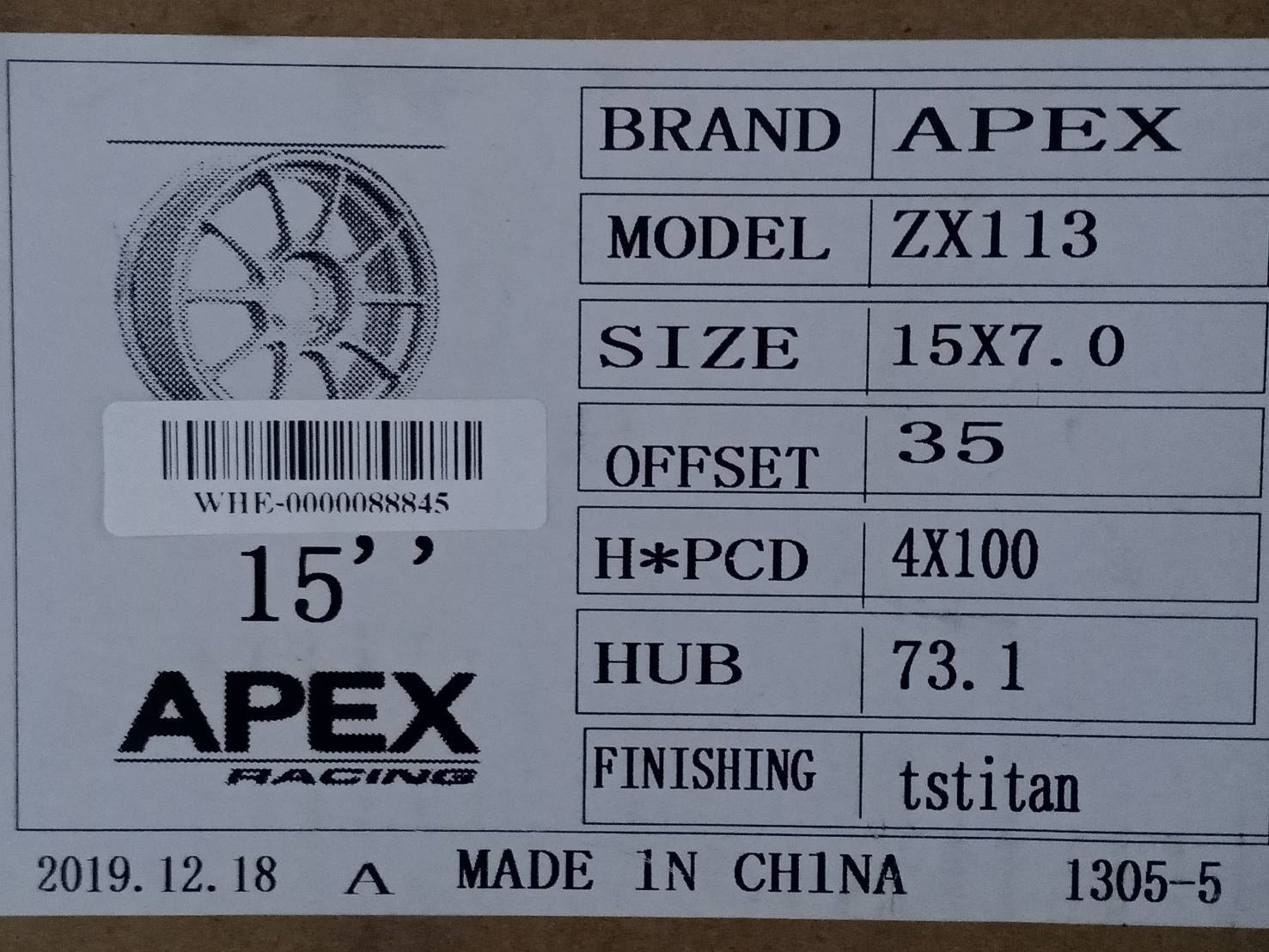 TC105N APEX ขอบ15 ET+35 4x100 TS TITAN