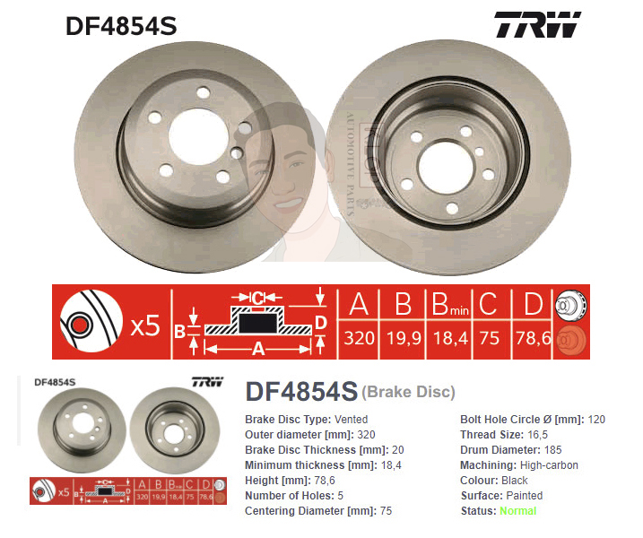 DF4854S จานเบรค-ดรัมเบรค(TRW) BMW X5 (E70) xDrive 30d ปี2008> R V / X6 (E71,72) xDrive 30d ปี2010> R V