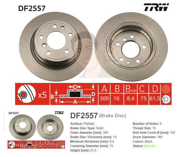 DF2557S จานเบรค-ดรัมเบรค(TRW) BMW E34 520i, 525i ปี1987-1996 R S