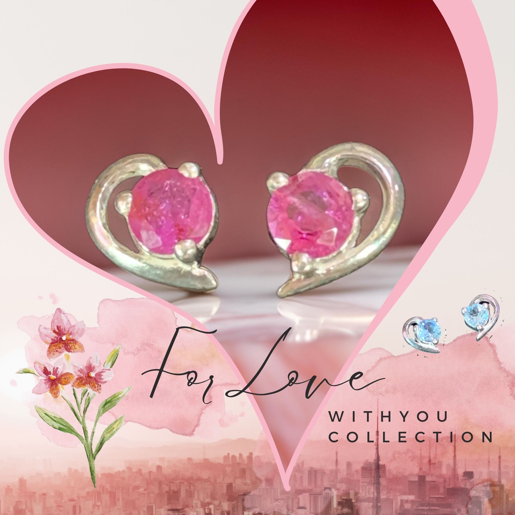 ต่างหูพลอยชมพู ต่างหูทัวร์มาลีนแท้ (NO.TC023) With Love for you💎Gemstone pink tourmaline earring