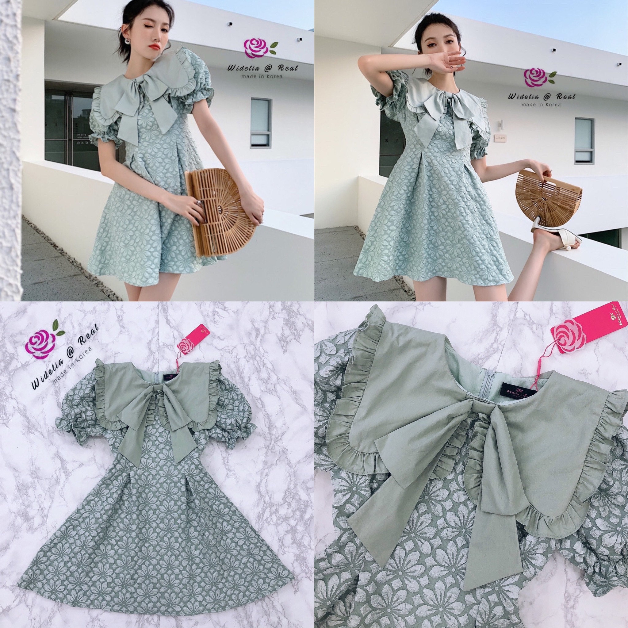 Korea Mini Dress มินิเดรสแขนพองทรงคอปกใหญ่แสนสวย