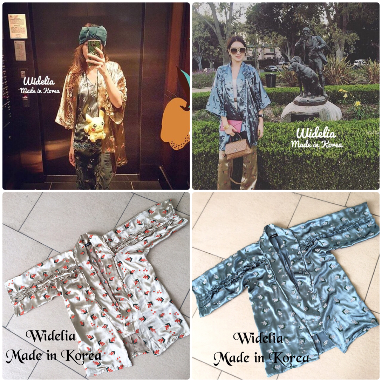 *พร้อมส่ง* Ks 》เสื้อคลุมเนื้อผ้าซาตินปักดอกไม้ทั้งตัว (Blue/Gold)