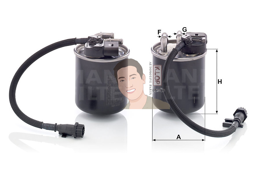 WK820/18 กรองโซล่า BENZ W212,W204,W207 เครื่องยนต์ OM651 (MANN-FILTER***งานพรีเมี่ยมแท้นำเข้ายุโรป) Dimensions (mm.) A=87 F=10 G=8 H=100