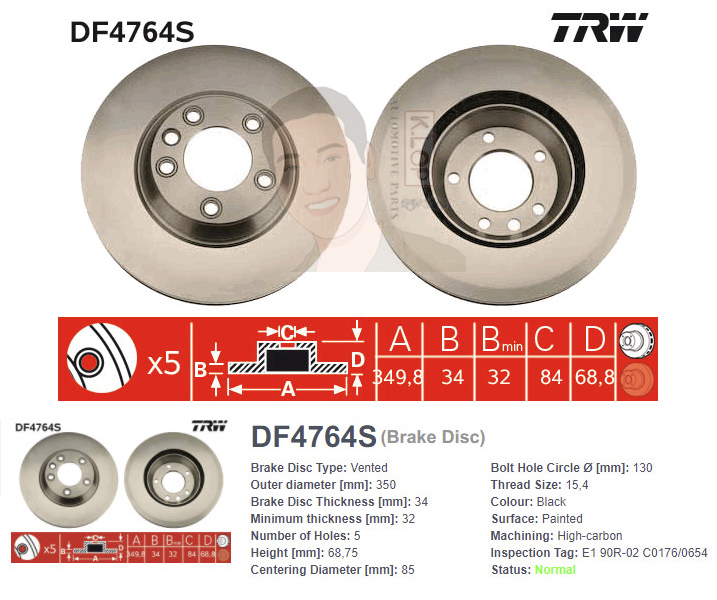 DF4764S จานเบรค-ดรัมเบรค(TRW) PORSCHE CAYENNE(9PA)(ปี02-10)3.2,S 4.5,Turbo 4.5,Turbo S 4.5,S 4.8,GTS 4.8 (FL V) /CAYENNE(92A)(ปี11-17)3.0S E-Hybrid, 3.6,3.6S,3.6 GTS,4.8S,4.8 GTS,4.8 Turbo,3.0 Diesel) (FL V)