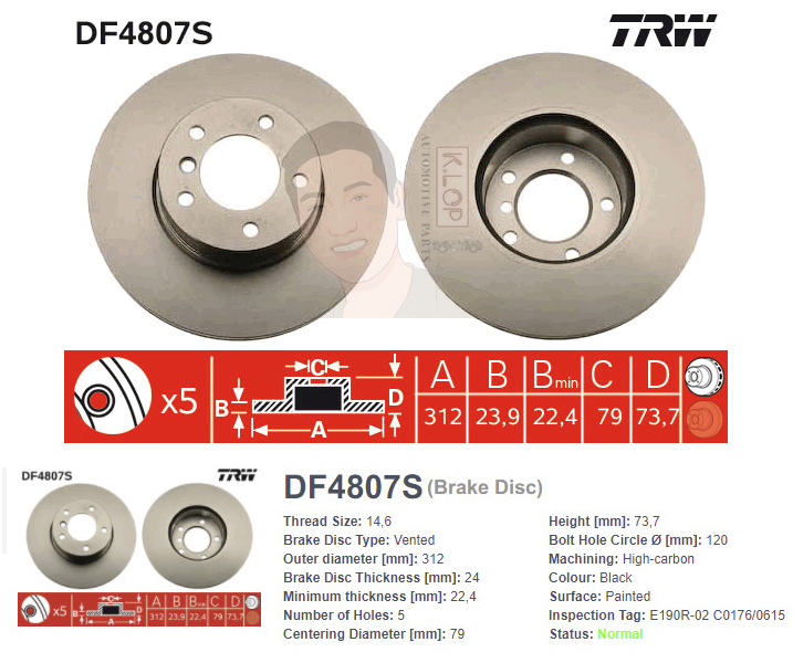 DF4807S จานเบรค-ดรัมเบรค(TRW) BMW F30 320d / E90 320d <BP> ปี2011> F V / X1 E84 sDrive 1.8,2.0 <BP> ปี2010> F V
