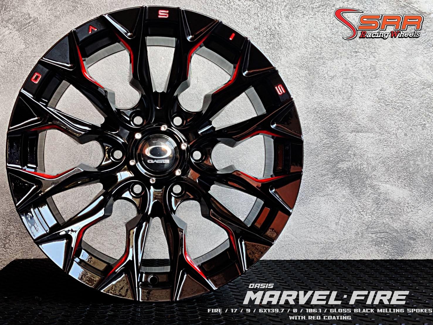 OASIS MARVEL FIRE ขอบ17 6x139.7 ET0 สีดำเงาตัดแดง ราคาพิเศษ