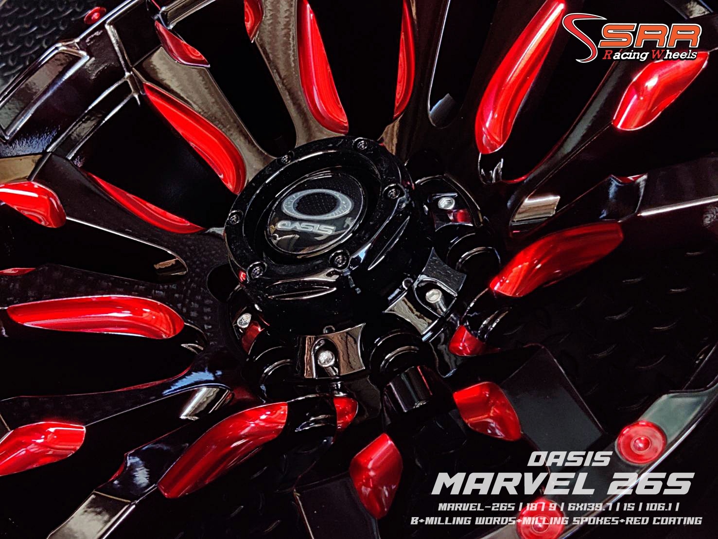 OASIS MARVEL 26S ขอบ18 6H139.7 ET15 สีดำคลิบแดง ราคาพิเศษ