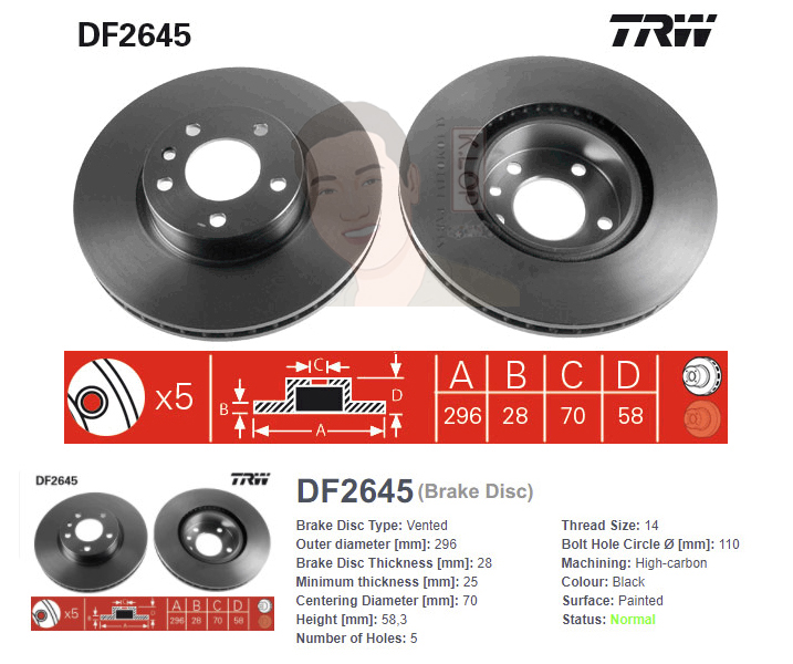 DF2645 จานเบรค-ดรัมเบรค(TRW) OPEL OMEGA B 2.5,3.0 ปี1994-2003 F V