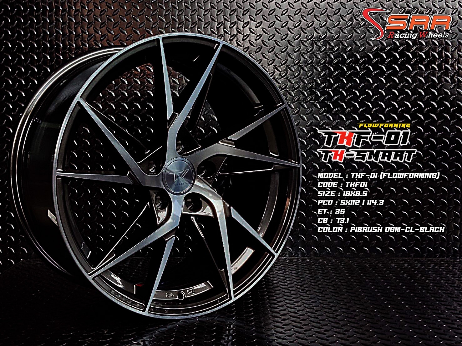 TKF-01 FLOW FORMING ขอบ18 5H112/114.3 ET35 P/BRUSH DGM-CL-BLACK