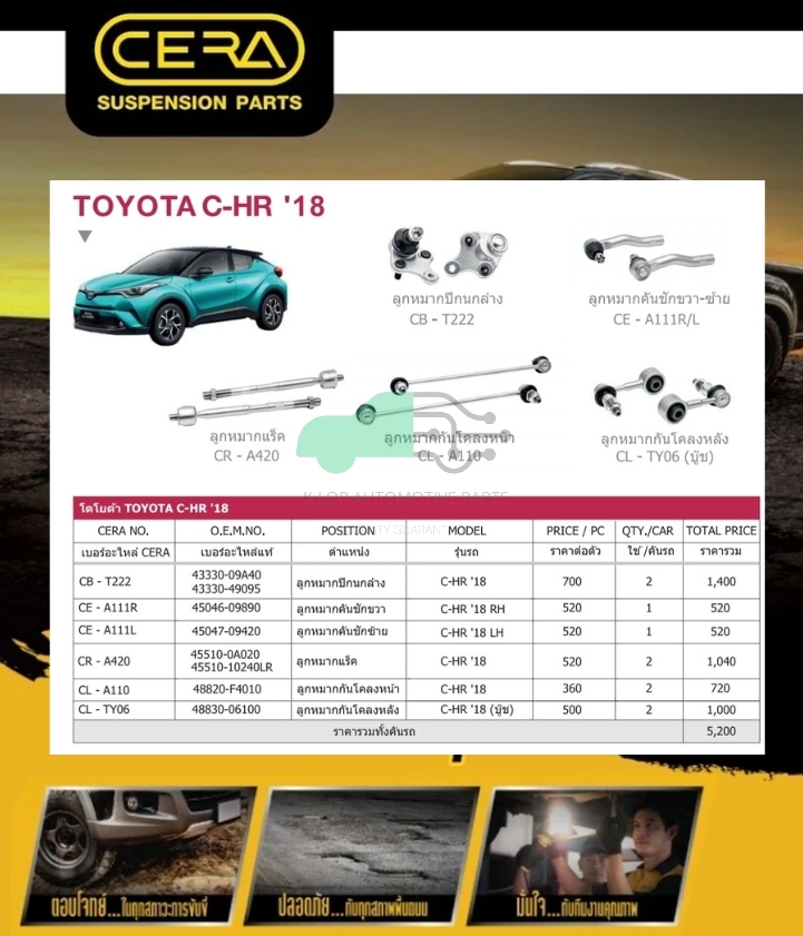 ชุดเปลี่ยนลูกหมากช่วงล่าง (CERA) C-HR 2018- (MADE IN THAILAND) *** มาอุดหนุนสินค้าไทยกันครับ