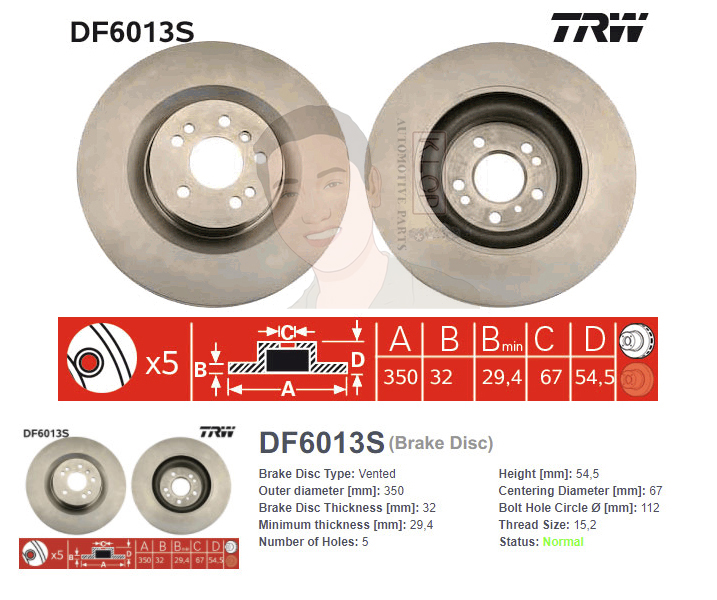 DF6013S จานเบรค-ดรัมเบรค(TRW) BENZ W164 ML300 CDI ปี2009> F V
