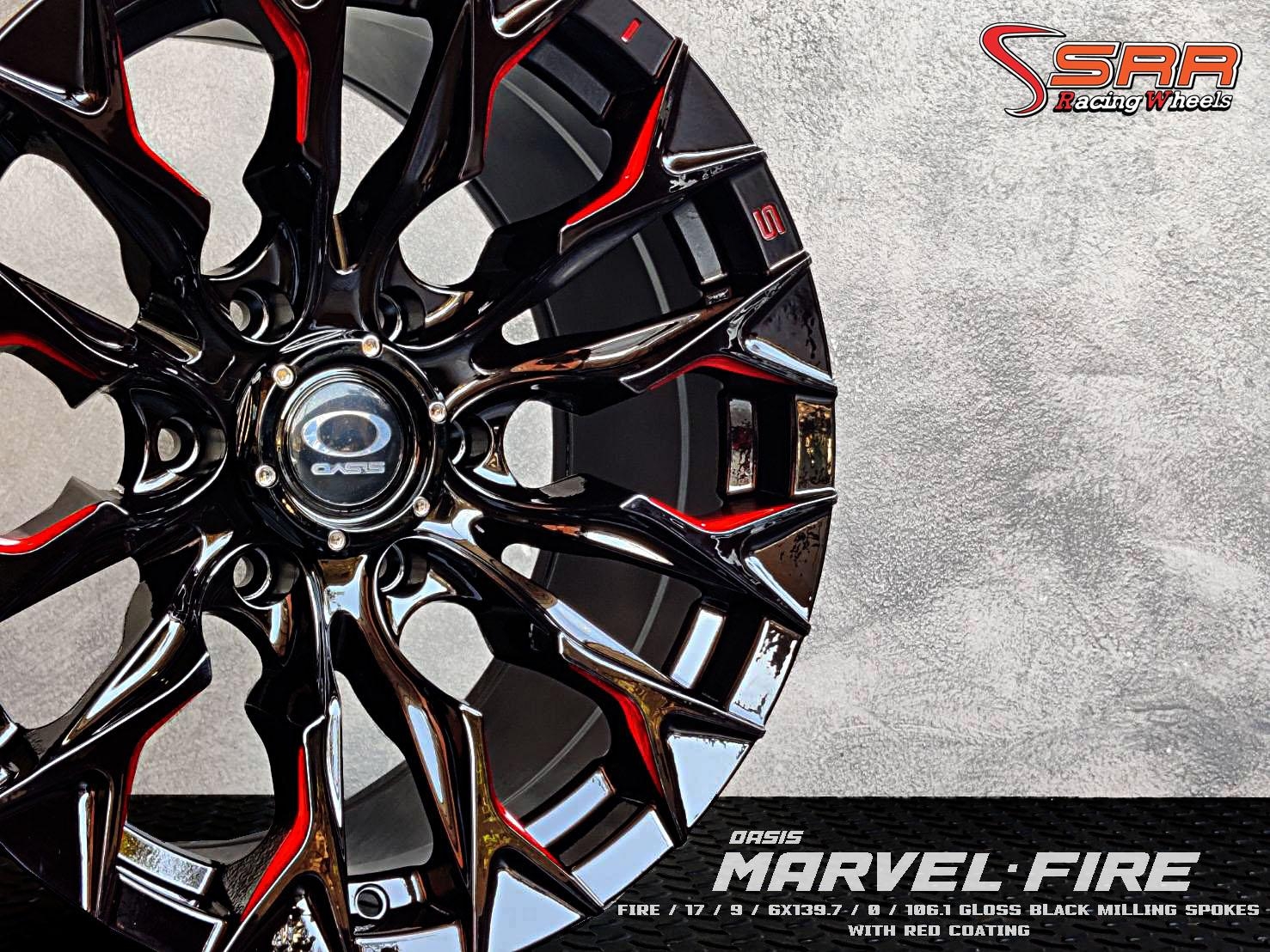 OASIS MARVEL FIRE ขอบ17 6x139.7 ET0 สีดำเงาตัดแดง ราคาพิเศษ