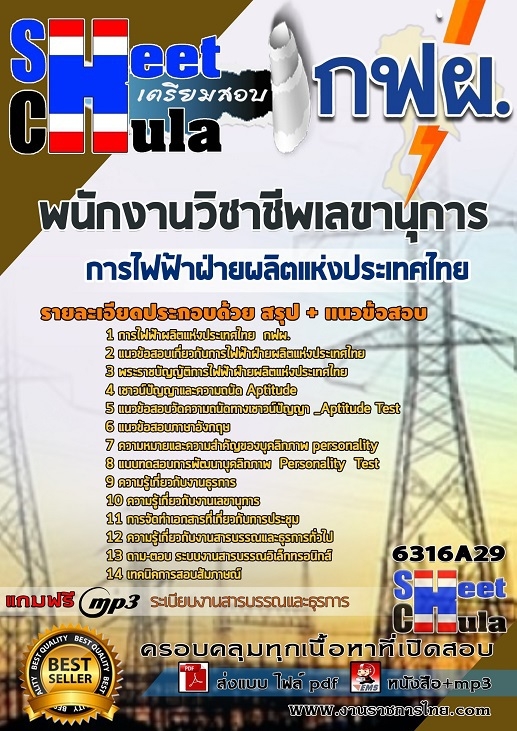 6316A29แนวข้อสอบ พนักงานวิชาชีพเลขานุการ การไฟฟ้าฝ่ายผลิตแห่งประเทศไทย (กฟผ)