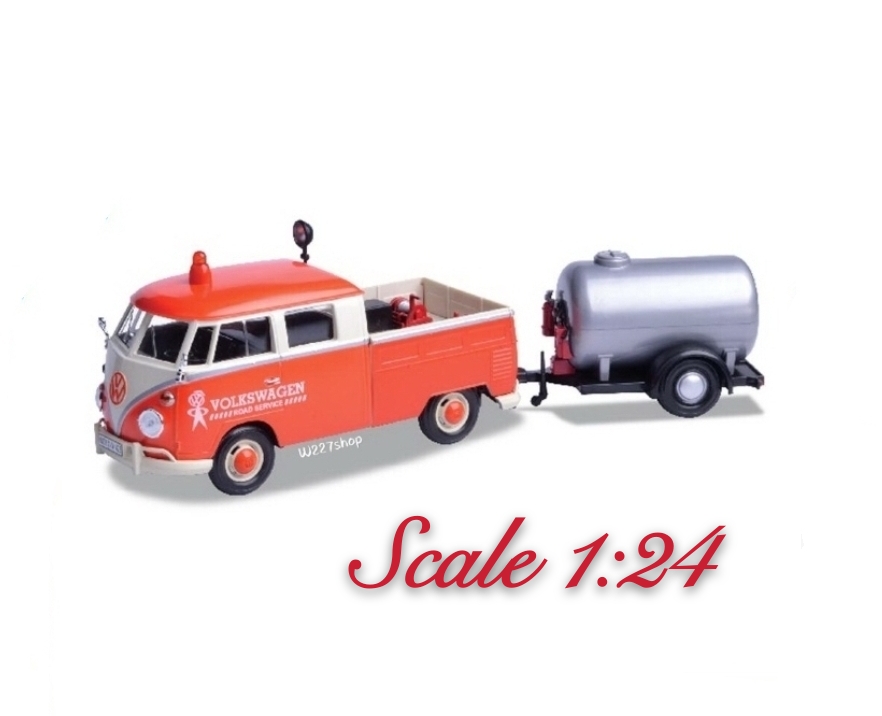 รถโฟล์คตู้ Volkswagen bus พร้อมพ่วงท้าย scale 1:24 โมเดลรถเหล็ก (ปลีก-ส่ง)