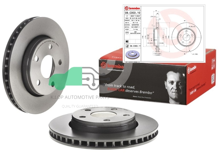 09 C003 11 จานเบรคหน้า (ยี่ห้อ BREMBO) รุ่น UV JEEP Wrangler JK