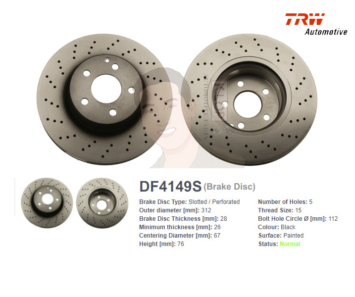 DF4149S จานเบรค-ดรัมเบรค(TRW) BENZ W220 S280, S320, S350 (ตาเหยี่ยว) <BP> ปี2000-2005 F V