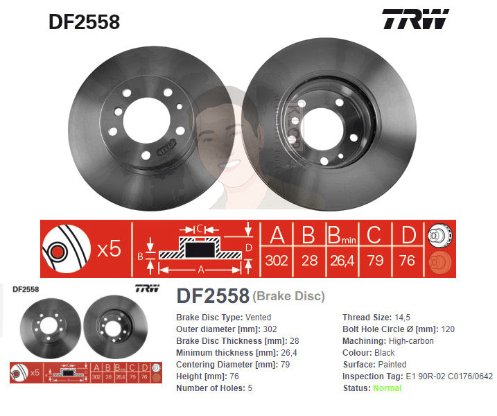 DF2558 จานเบรค-ดรัมเบรค(TRW) BMW E32 730i, iL 740i, E34 540i ปี1986-1997 F V