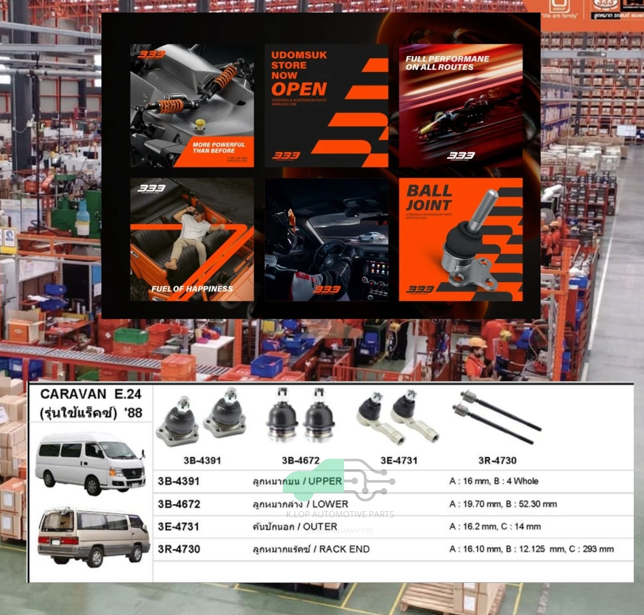 ชุดลูกหมาก (333) NISSAN CARAVAN E24 1988 รุ่นใช้แร็ค ( 8 ชิ้น )