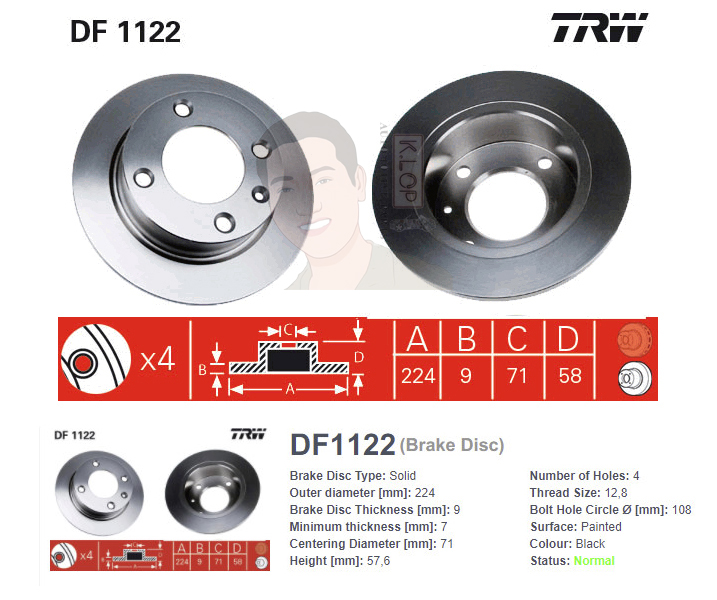 DF1122 จานเบรค-ดรัมเบรค(TRW) CITROEN XANTIA ปี1994> R S