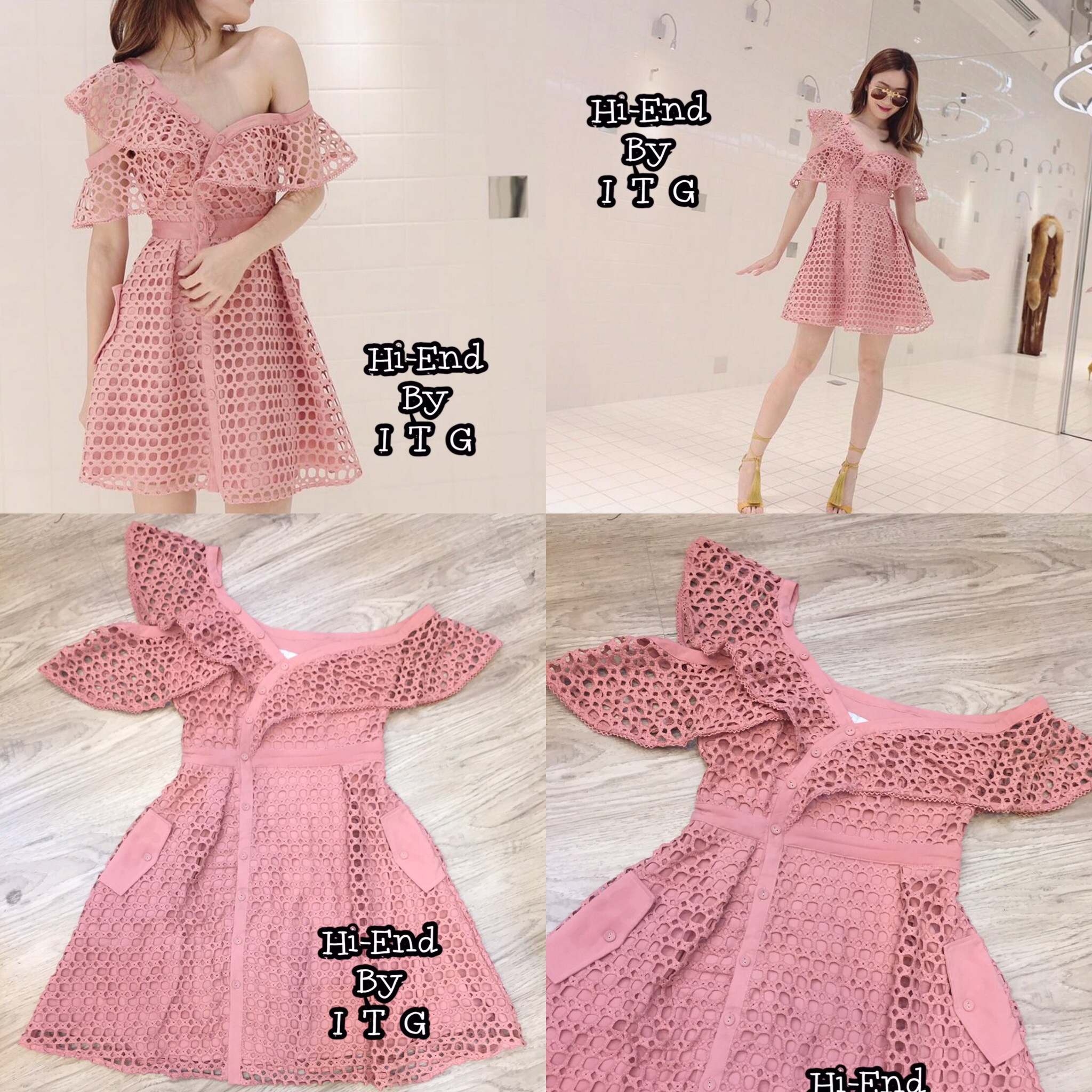 *พร้อมส่ง*Self portrait Dress :: เดรสไหล่เฉียงสีชมพูสวยหวาน