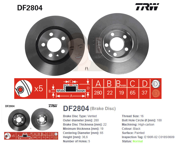 DF2804S จานเบรค-ดรัมเบรค(TRW) VW NEW BEETLE ปี2002-2009 F V
