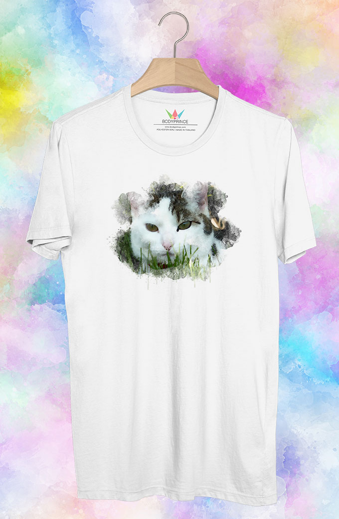 BP222 เสื้อยืด แมวสีน้ำ #6