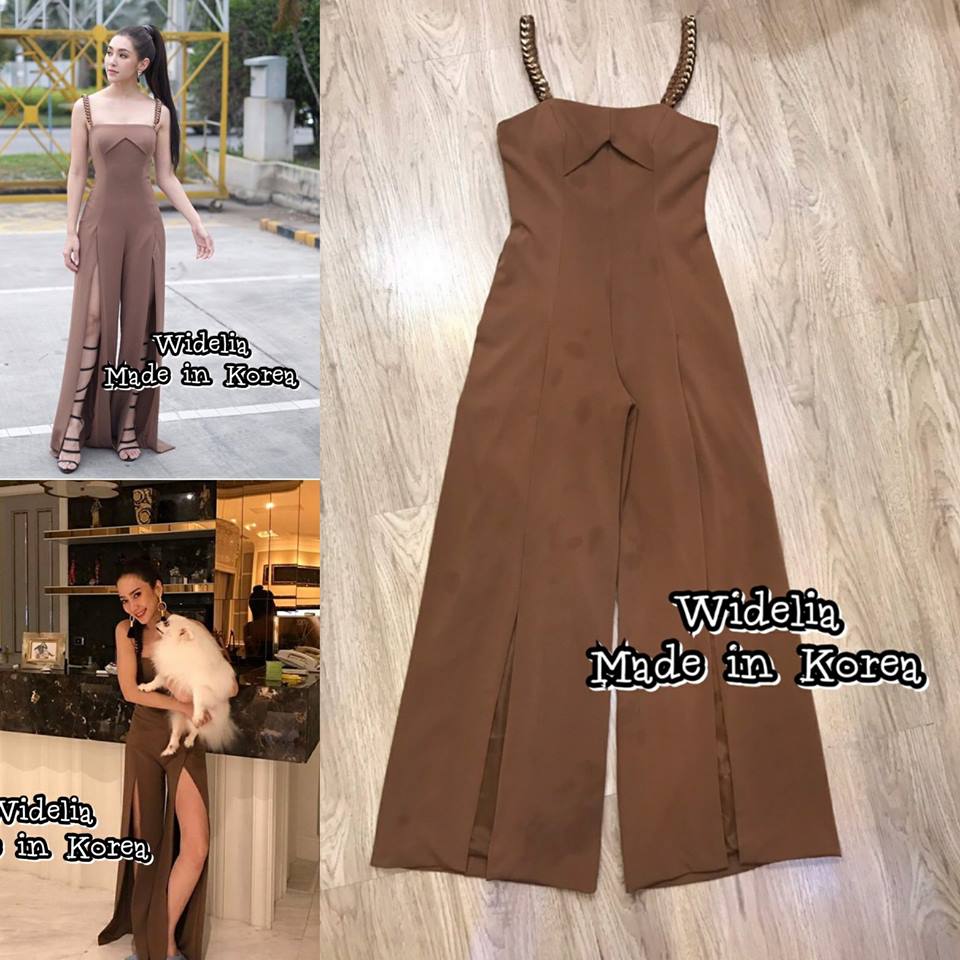 *พร้อมส่ง*ISN. Jumpsuit :: จั้มสูทสายเดี่ยวตัวสวยแซ่บ ช่วงสายแต่งอะไหล่โซ่สีทอง