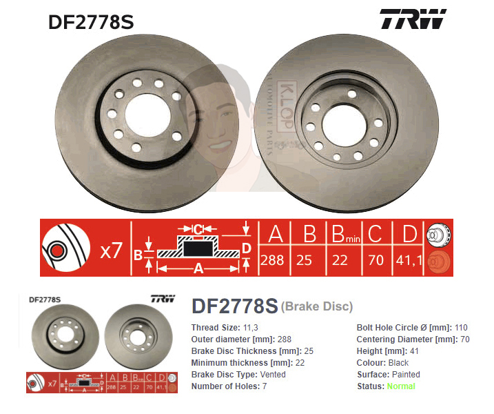 DF2778S จานเบรค-ดรัมเบรค(TRW) SAAB 95 ปี1993-2001 F V