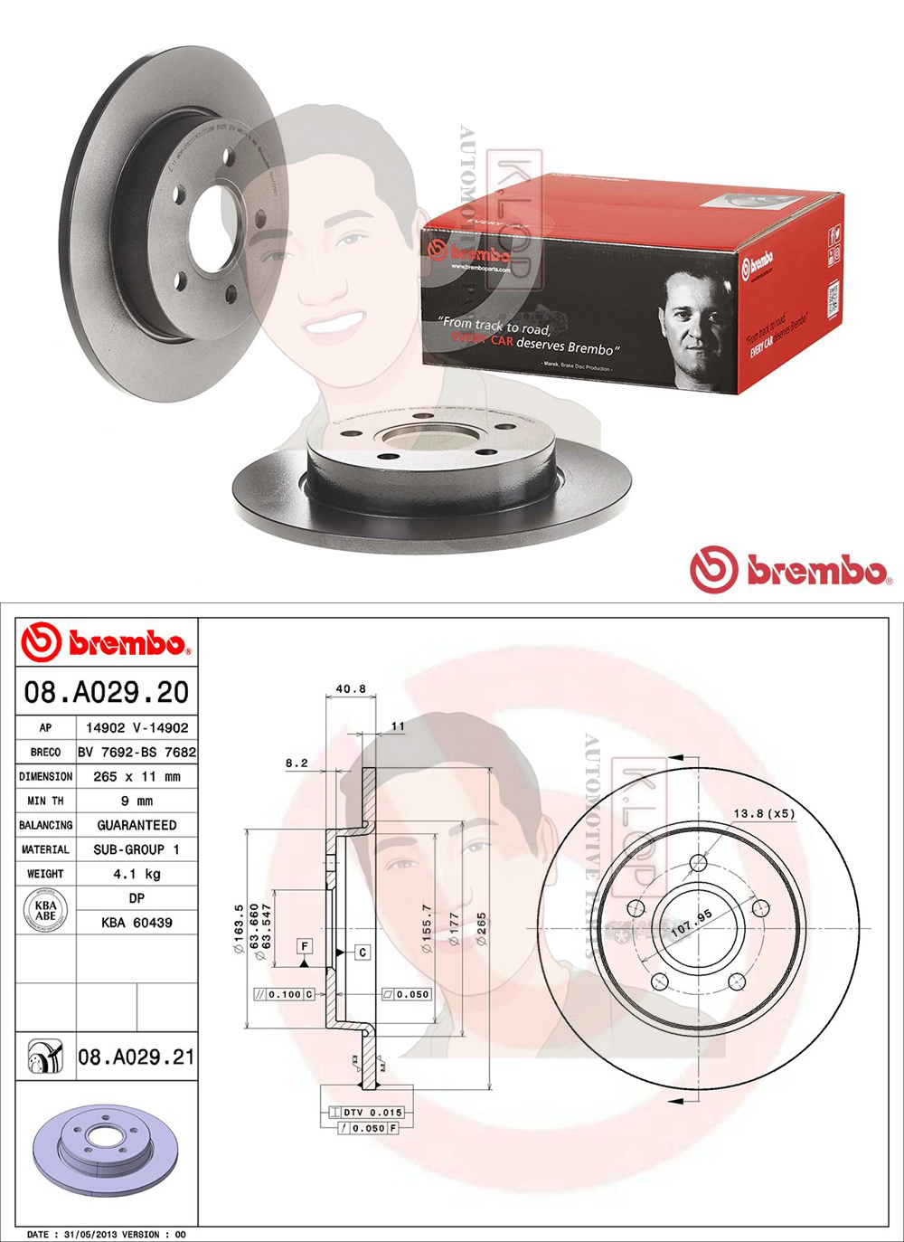 08 A029 21 จานเบรค ล้อ R (ยี่ห้อ BREMBO) FORD Focus 1.6 1.8 2.0 ปี 2003-2011