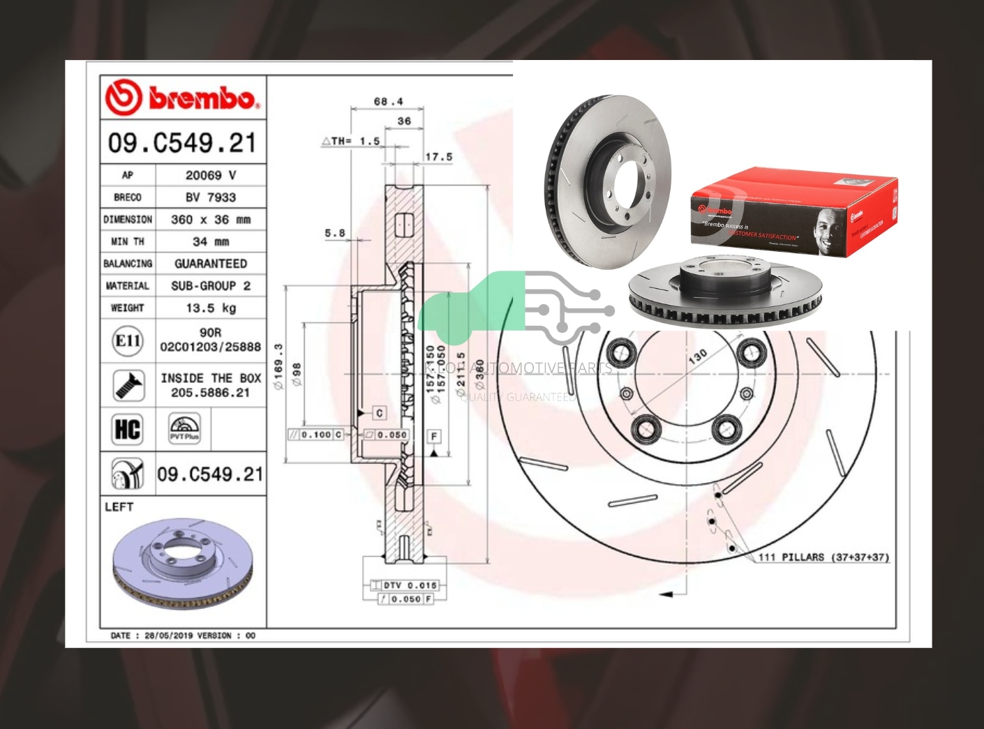 09 C549 21 จานเบรคหน้า (ยี่ห้อ BREMBO) PANAMERA 970 (3.0D S/E Hybrid 3.6 4.8)