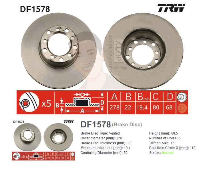 DF1578 จานเบรค-ดรัมเบรค(TRW) BENZ W126 500SEL ปี1980-1985 F V