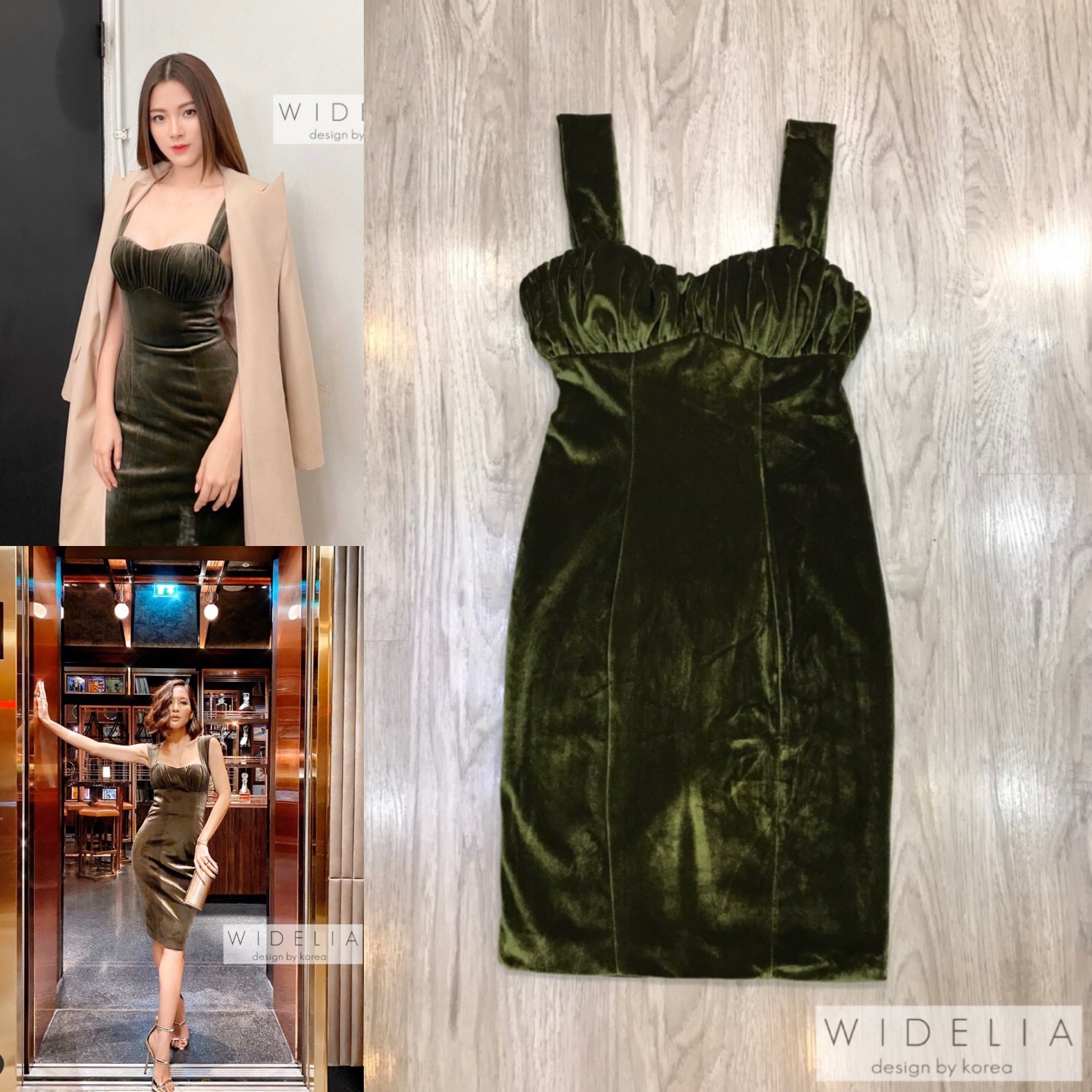 Canitt Dress :: เดรสกำมะหยี่เขียวตัวแซบ ตัวสั้น ช่วงอกแต่งจับจีบย้น